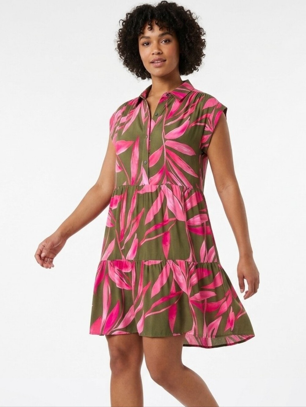 Time and Tru Olive Green and Pink Floral Top